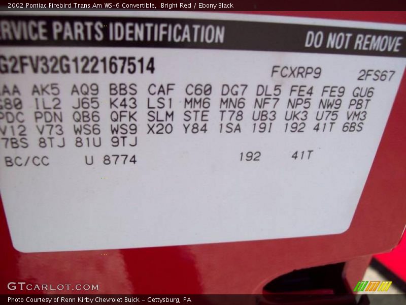 Bright Red / Ebony Black 2002 Pontiac Firebird Trans Am WS-6 Convertible