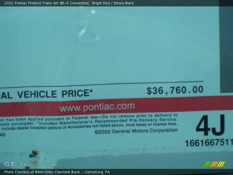 Bright Red / Ebony Black 2002 Pontiac Firebird Trans Am WS-6 Convertible