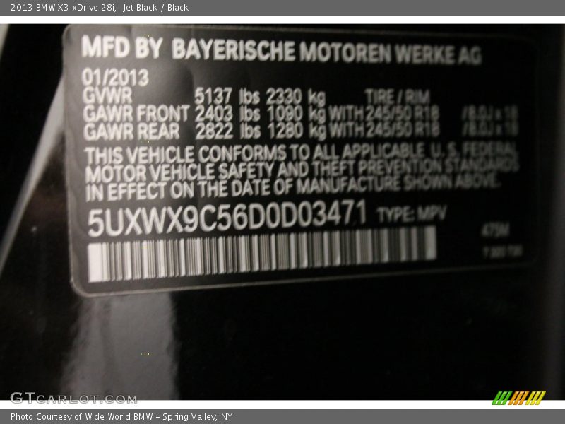 Jet Black / Black 2013 BMW X3 xDrive 28i