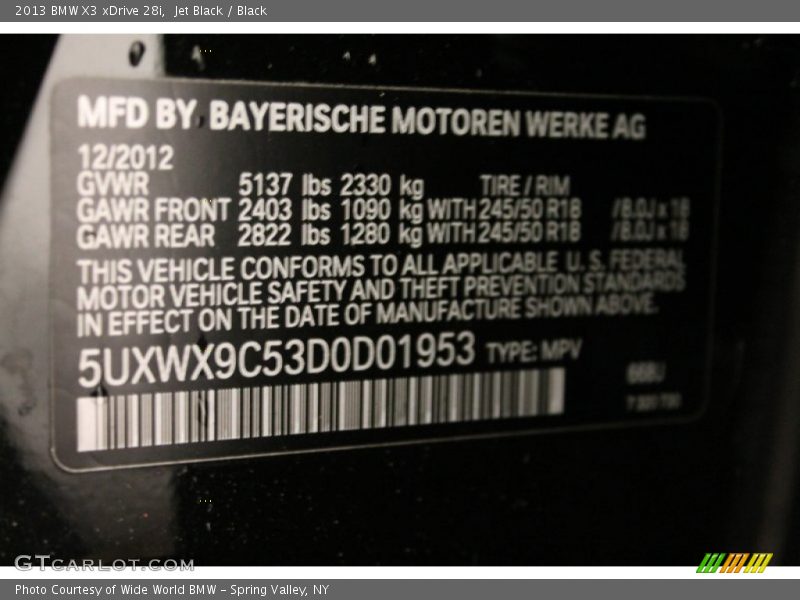 Jet Black / Black 2013 BMW X3 xDrive 28i
