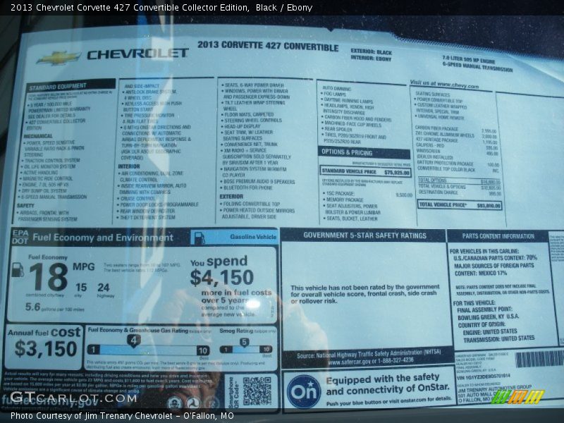  2013 Corvette 427 Convertible Collector Edition Window Sticker