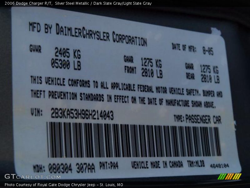 Silver Steel Metallic / Dark Slate Gray/Light Slate Gray 2006 Dodge Charger R/T