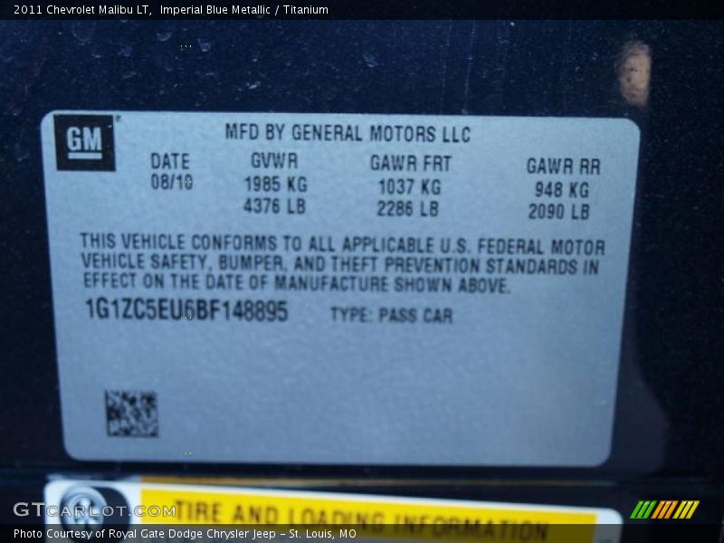 Imperial Blue Metallic / Titanium 2011 Chevrolet Malibu LT