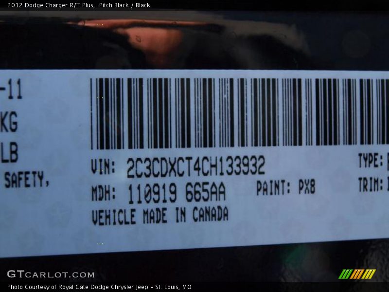 Pitch Black / Black 2012 Dodge Charger R/T Plus