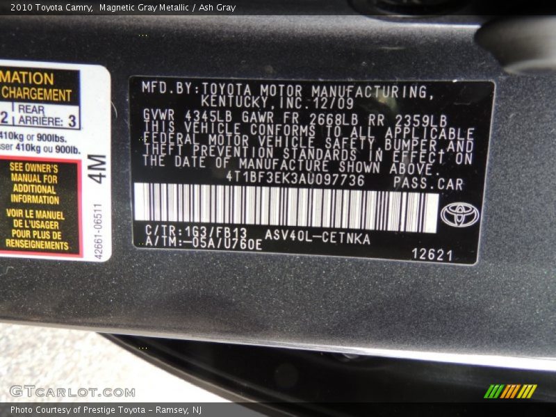 Magnetic Gray Metallic / Ash Gray 2010 Toyota Camry