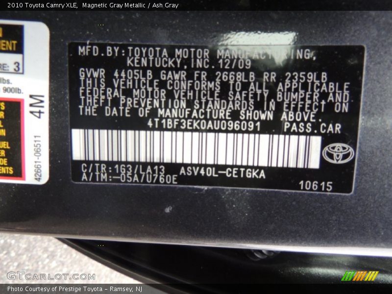 Magnetic Gray Metallic / Ash Gray 2010 Toyota Camry XLE