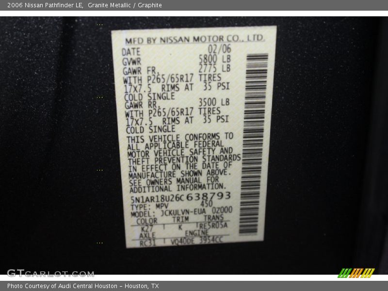 Granite Metallic / Graphite 2006 Nissan Pathfinder LE