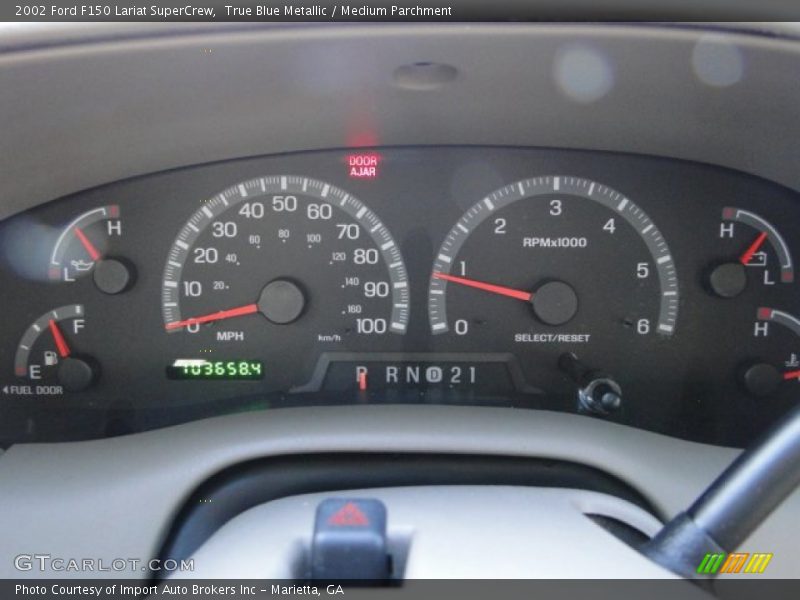 True Blue Metallic / Medium Parchment 2002 Ford F150 Lariat SuperCrew