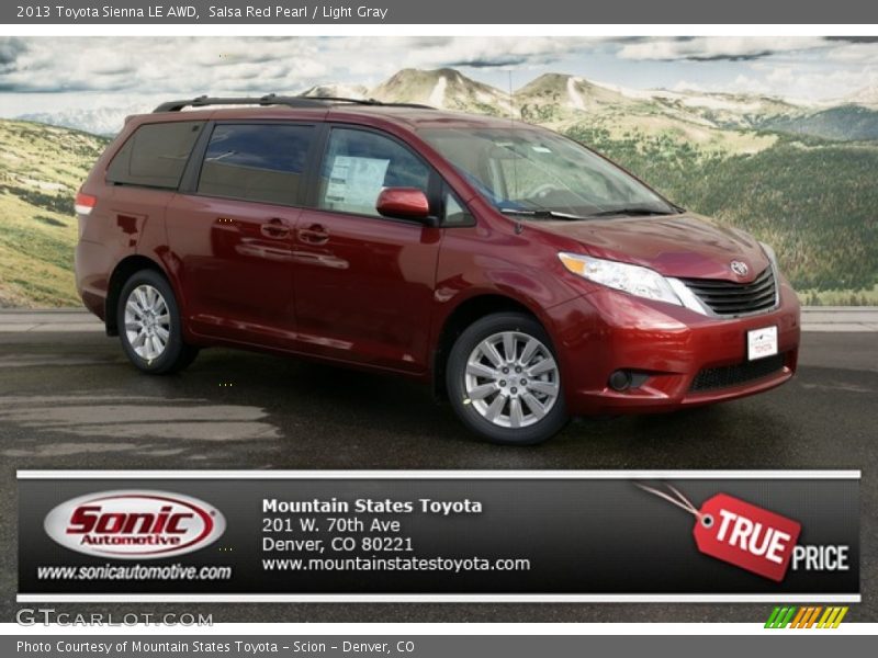 Salsa Red Pearl / Light Gray 2013 Toyota Sienna LE AWD