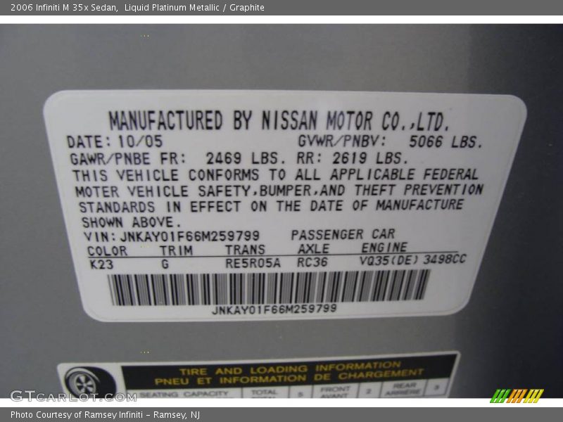 Liquid Platinum Metallic / Graphite 2006 Infiniti M 35x Sedan