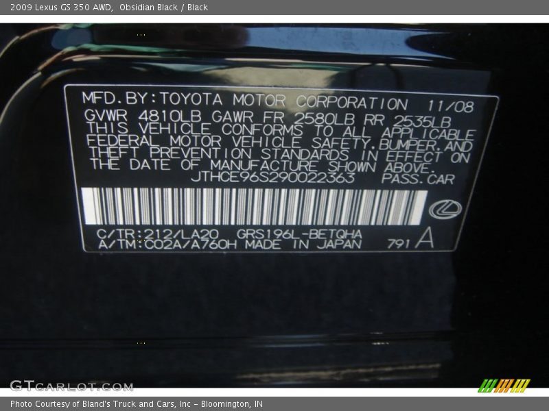 Obsidian Black / Black 2009 Lexus GS 350 AWD