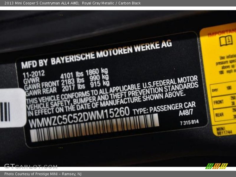 Royal Gray Metallic / Carbon Black 2013 Mini Cooper S Countryman ALL4 AWD