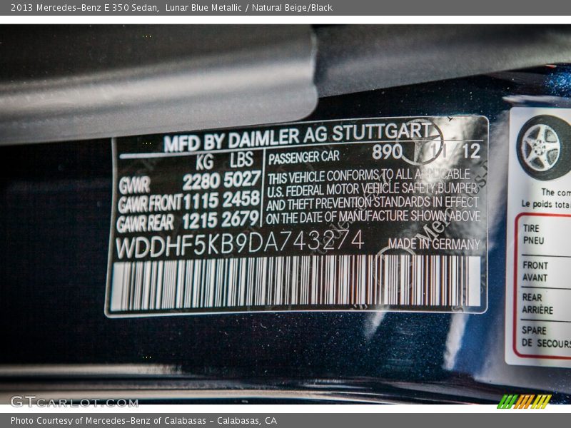 Lunar Blue Metallic / Natural Beige/Black 2013 Mercedes-Benz E 350 Sedan