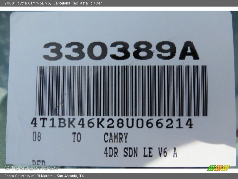 Barcelona Red Metallic / Ash 2008 Toyota Camry SE V6