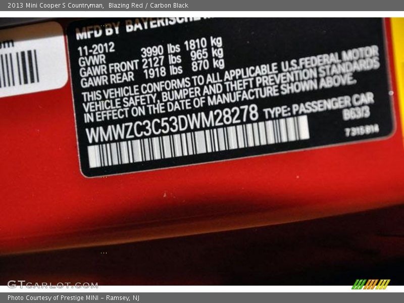 2013 Cooper S Countryman Blazing Red Color Code B63
