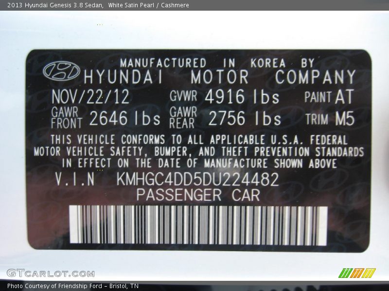 White Satin Pearl / Cashmere 2013 Hyundai Genesis 3.8 Sedan