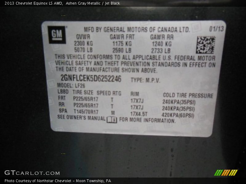 Ashen Gray Metallic / Jet Black 2013 Chevrolet Equinox LS AWD