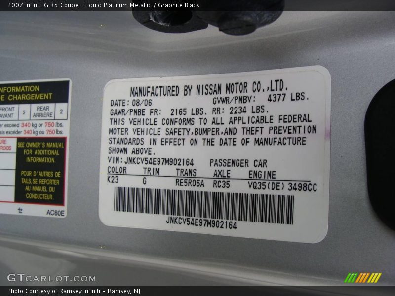 Liquid Platinum Metallic / Graphite Black 2007 Infiniti G 35 Coupe