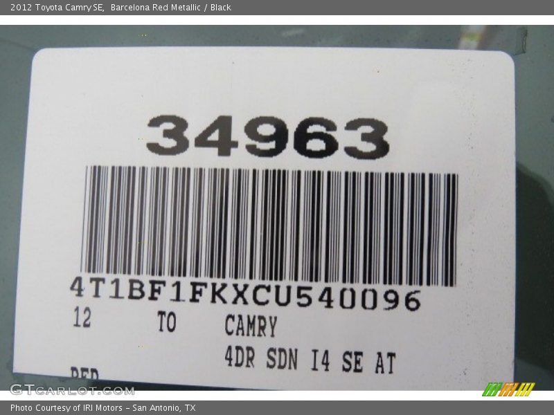 Barcelona Red Metallic / Black 2012 Toyota Camry SE