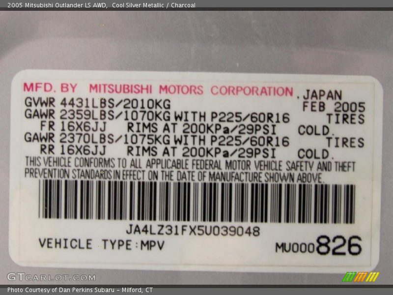 Cool Silver Metallic / Charcoal 2005 Mitsubishi Outlander LS AWD