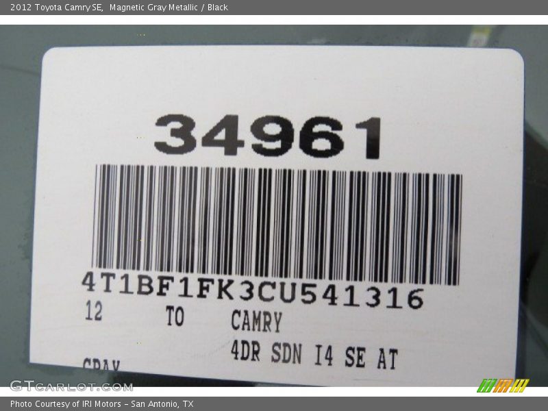 Magnetic Gray Metallic / Black 2012 Toyota Camry SE