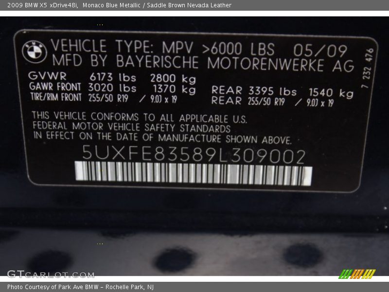 Monaco Blue Metallic / Saddle Brown Nevada Leather 2009 BMW X5 xDrive48i