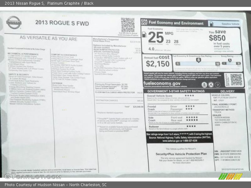  2013 Rogue S Window Sticker