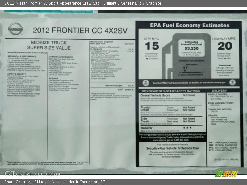 Brilliant Silver Metallic / Graphite 2012 Nissan Frontier SV Sport Appearance Crew Cab