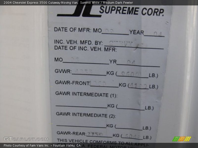Summit White / Medium Dark Pewter 2004 Chevrolet Express 3500 Cutaway Moving Van