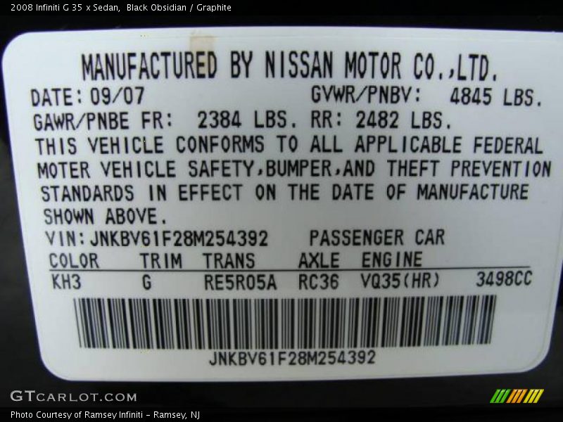 Black Obsidian / Graphite 2008 Infiniti G 35 x Sedan