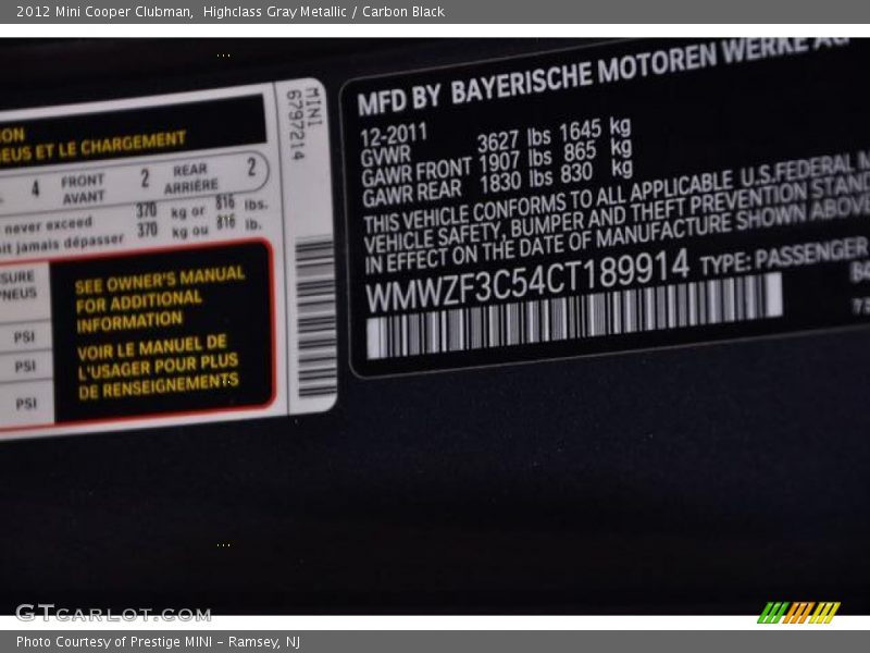 Highclass Gray Metallic / Carbon Black 2012 Mini Cooper Clubman