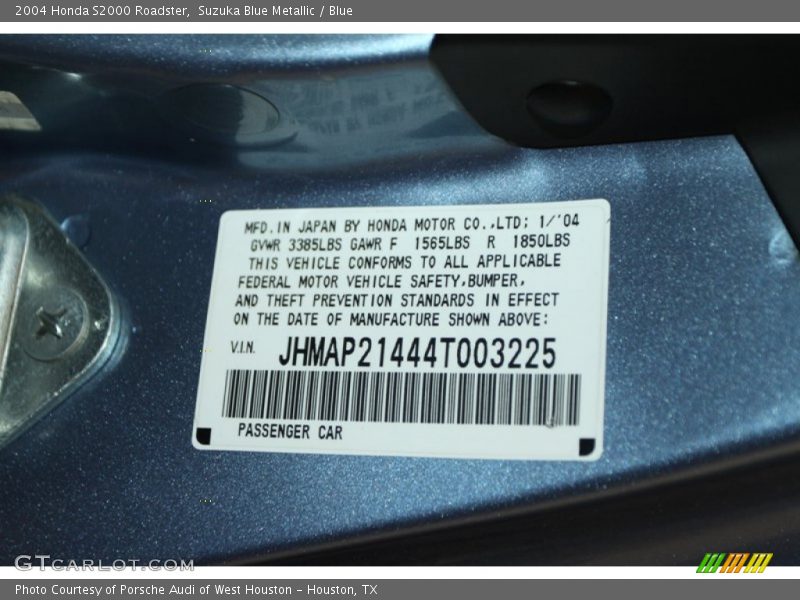 Suzuka Blue Metallic / Blue 2004 Honda S2000 Roadster