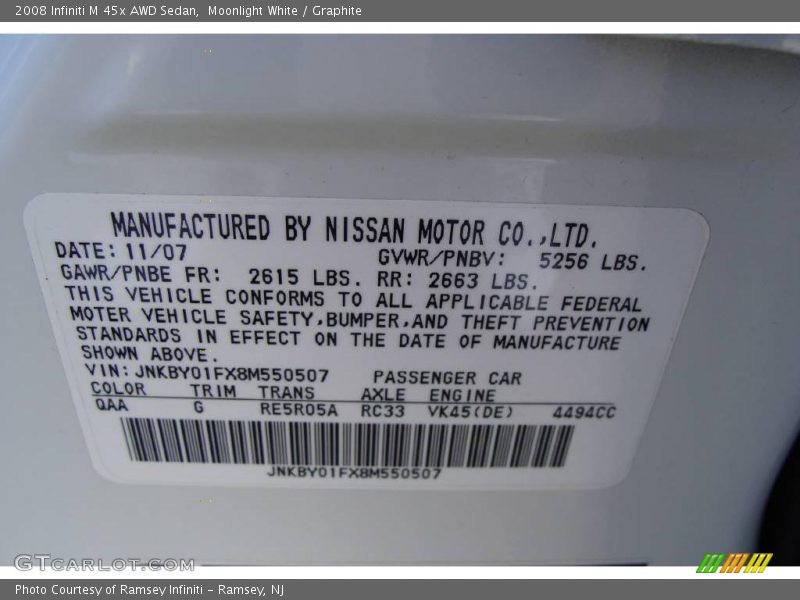 Moonlight White / Graphite 2008 Infiniti M 45x AWD Sedan