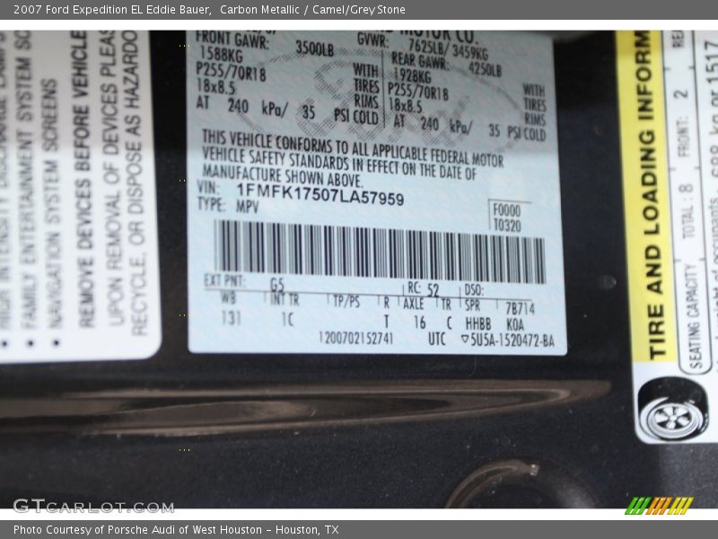 Carbon Metallic / Camel/Grey Stone 2007 Ford Expedition EL Eddie Bauer