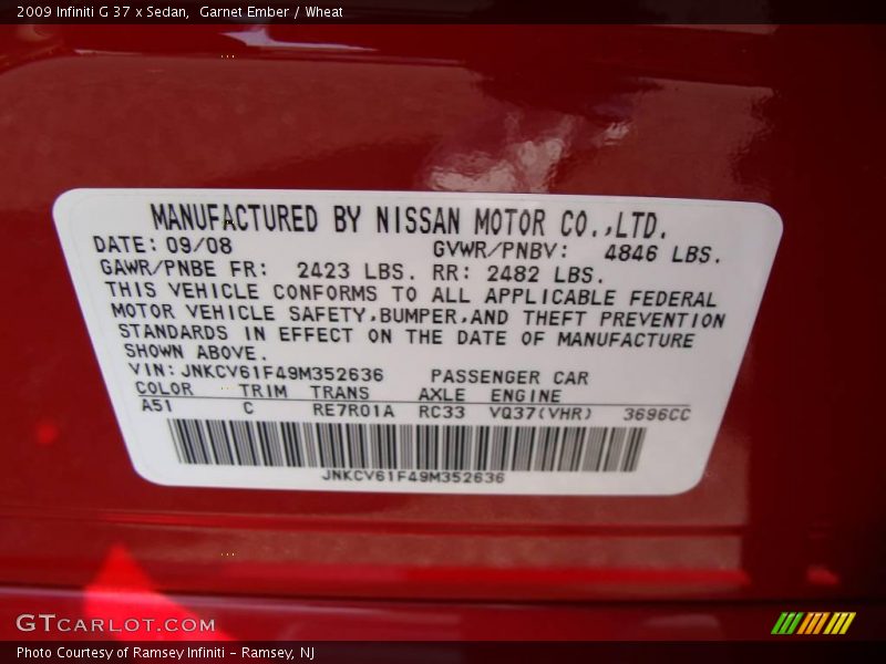Garnet Ember / Wheat 2009 Infiniti G 37 x Sedan