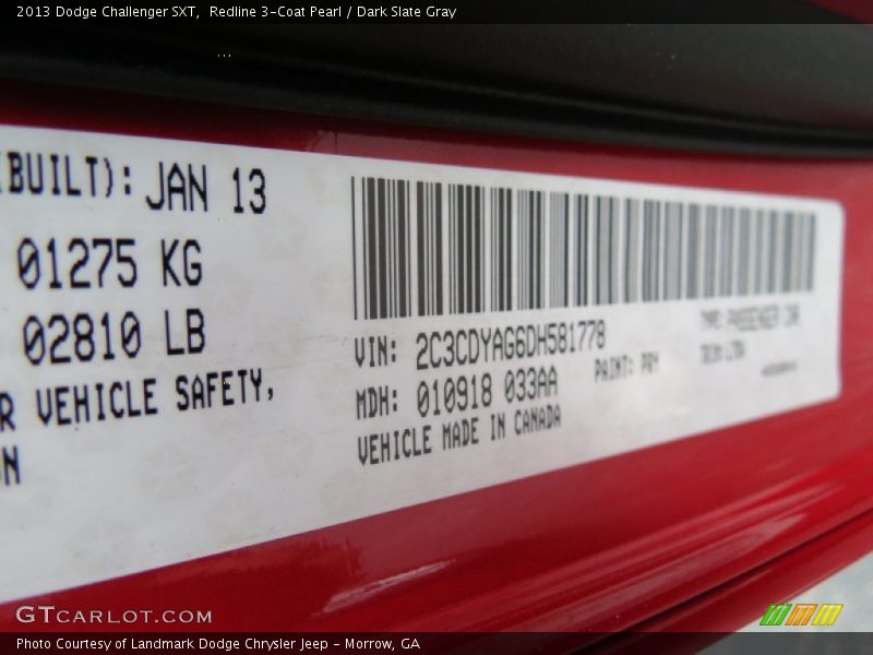 Redline 3-Coat Pearl / Dark Slate Gray 2013 Dodge Challenger SXT