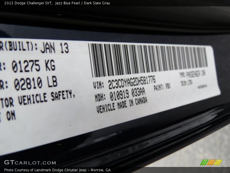 Jazz Blue Pearl / Dark Slate Gray 2013 Dodge Challenger SXT