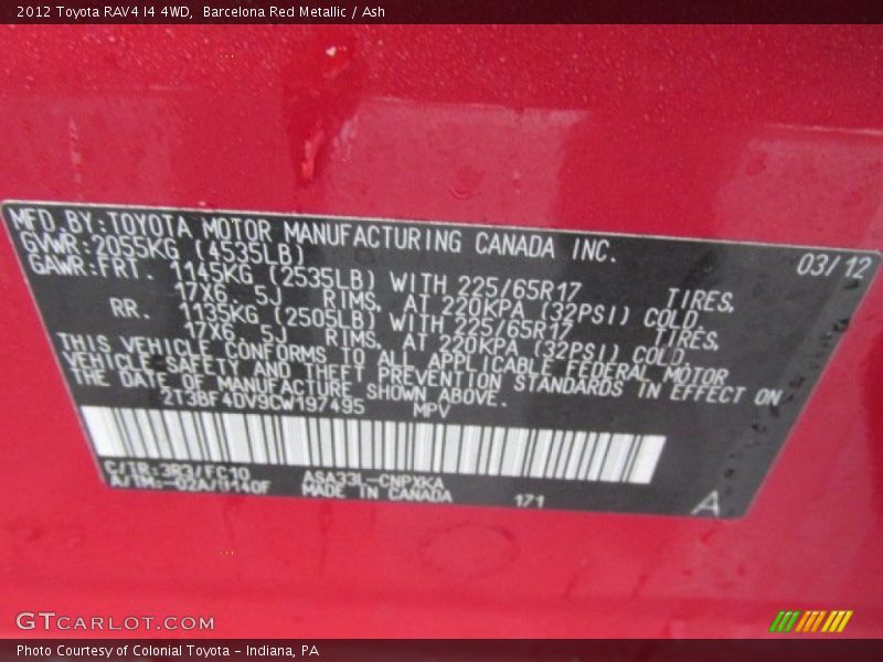 Barcelona Red Metallic / Ash 2012 Toyota RAV4 I4 4WD