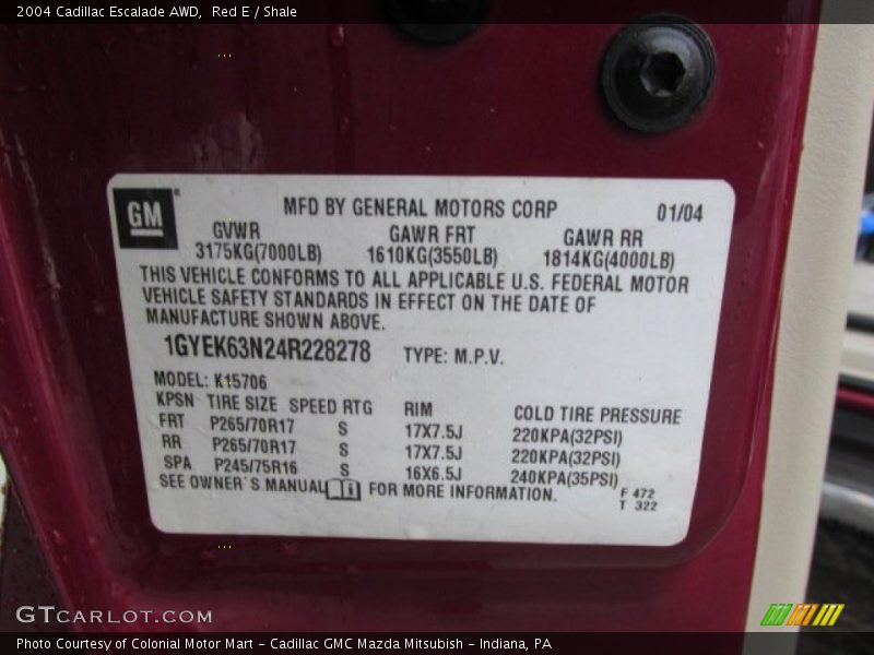 Red E / Shale 2004 Cadillac Escalade AWD