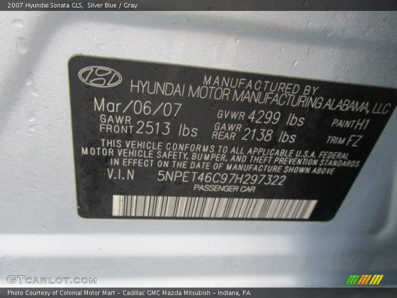 Silver Blue / Gray 2007 Hyundai Sonata GLS