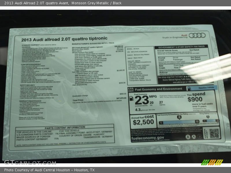  2013 Allroad 2.0T quattro Avant Window Sticker