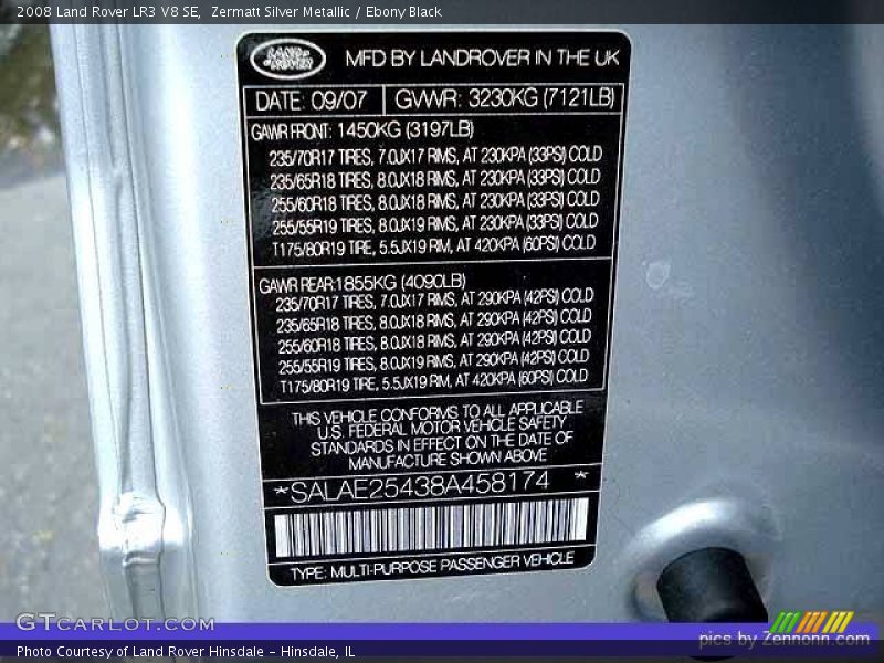 Zermatt Silver Metallic / Ebony Black 2008 Land Rover LR3 V8 SE