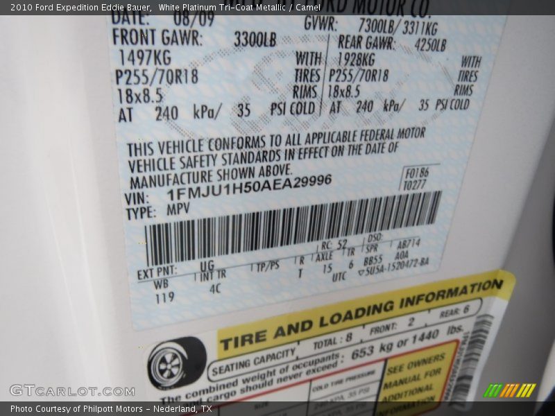 White Platinum Tri-Coat Metallic / Camel 2010 Ford Expedition Eddie Bauer