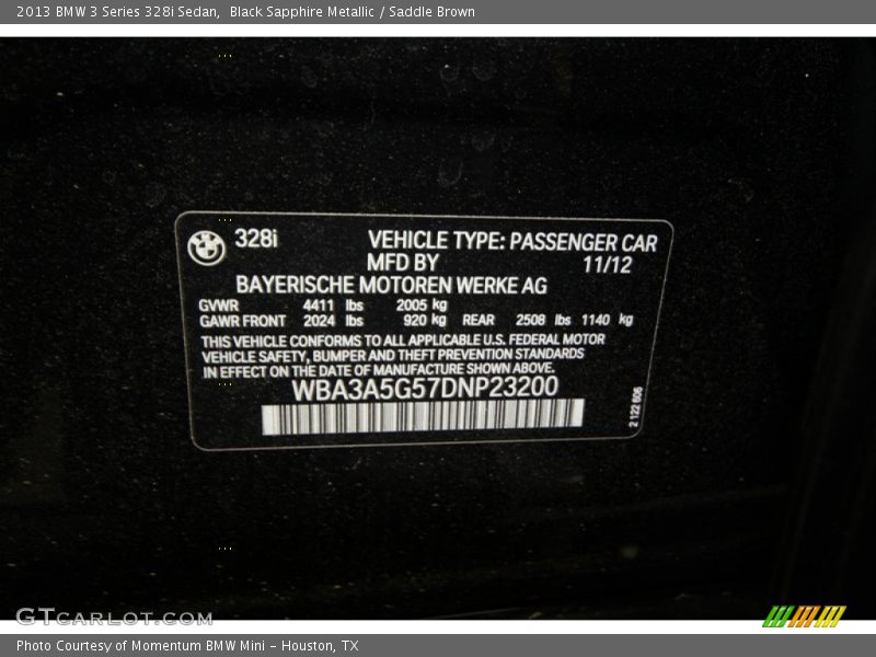 Black Sapphire Metallic / Saddle Brown 2013 BMW 3 Series 328i Sedan