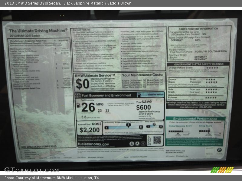 Black Sapphire Metallic / Saddle Brown 2013 BMW 3 Series 328i Sedan