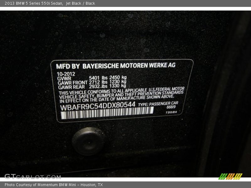 Jet Black / Black 2013 BMW 5 Series 550i Sedan