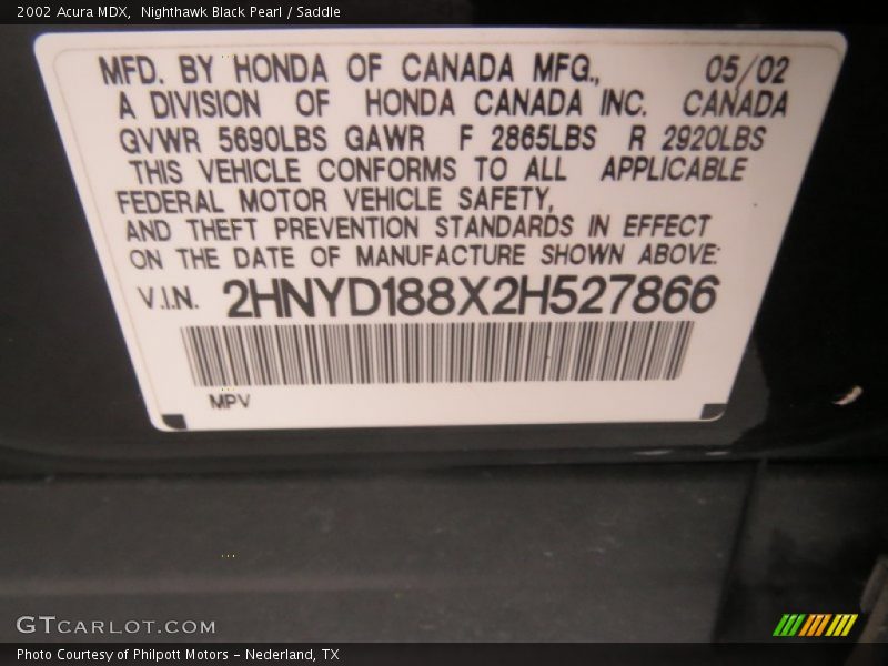 Nighthawk Black Pearl / Saddle 2002 Acura MDX