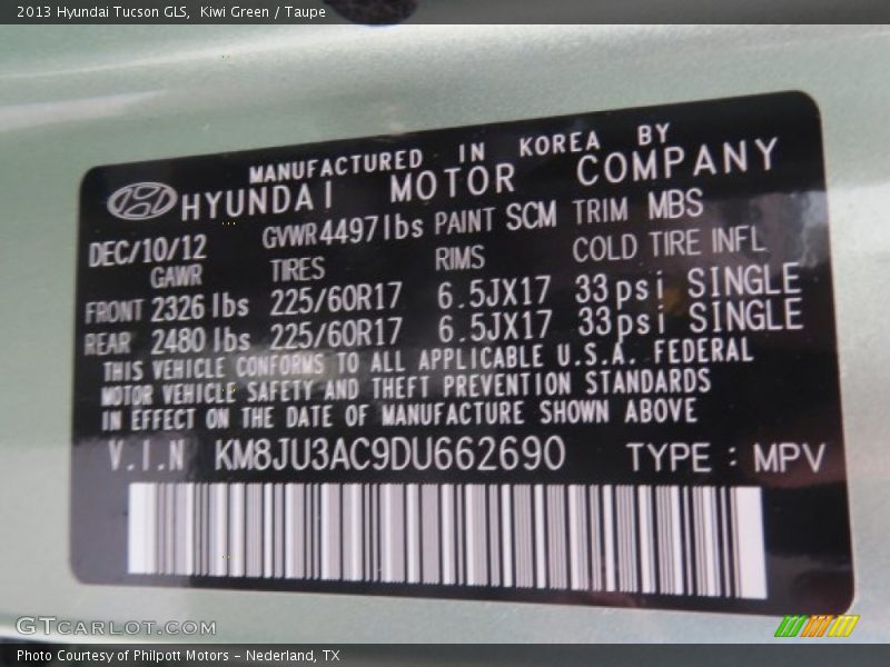 Kiwi Green / Taupe 2013 Hyundai Tucson GLS