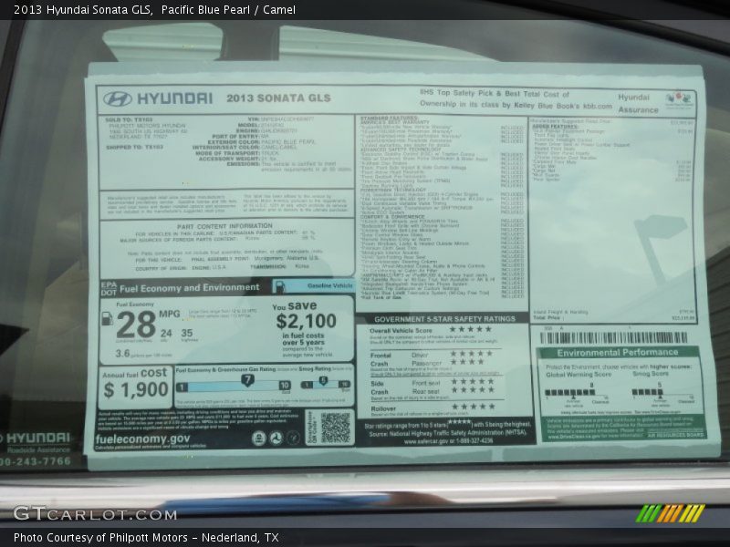 Pacific Blue Pearl / Camel 2013 Hyundai Sonata GLS
