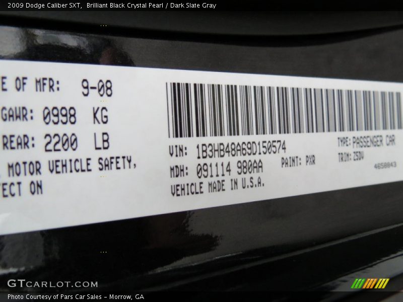 Brilliant Black Crystal Pearl / Dark Slate Gray 2009 Dodge Caliber SXT